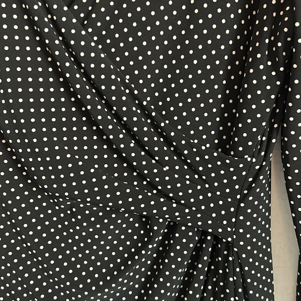 Ralph Lauren women’s 3/4 sleeve black with white polka dots midi dress. Size 10 - Picture 3 of 6